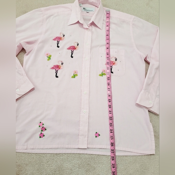 Mili Designs Pink Gingham Flamingo Beaded Button Down Shirt Women’s Size  Medium - Picture 10 of 14